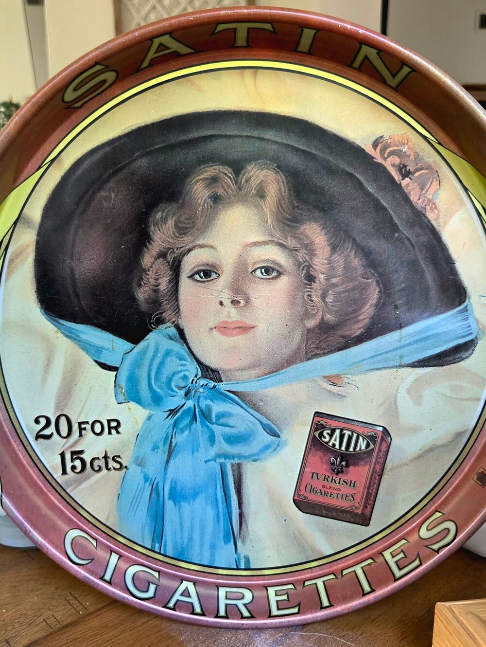 Vintage Cheinco Satin Turkish Cigarettes Advertising Tray | Gibson Girl | 1970s